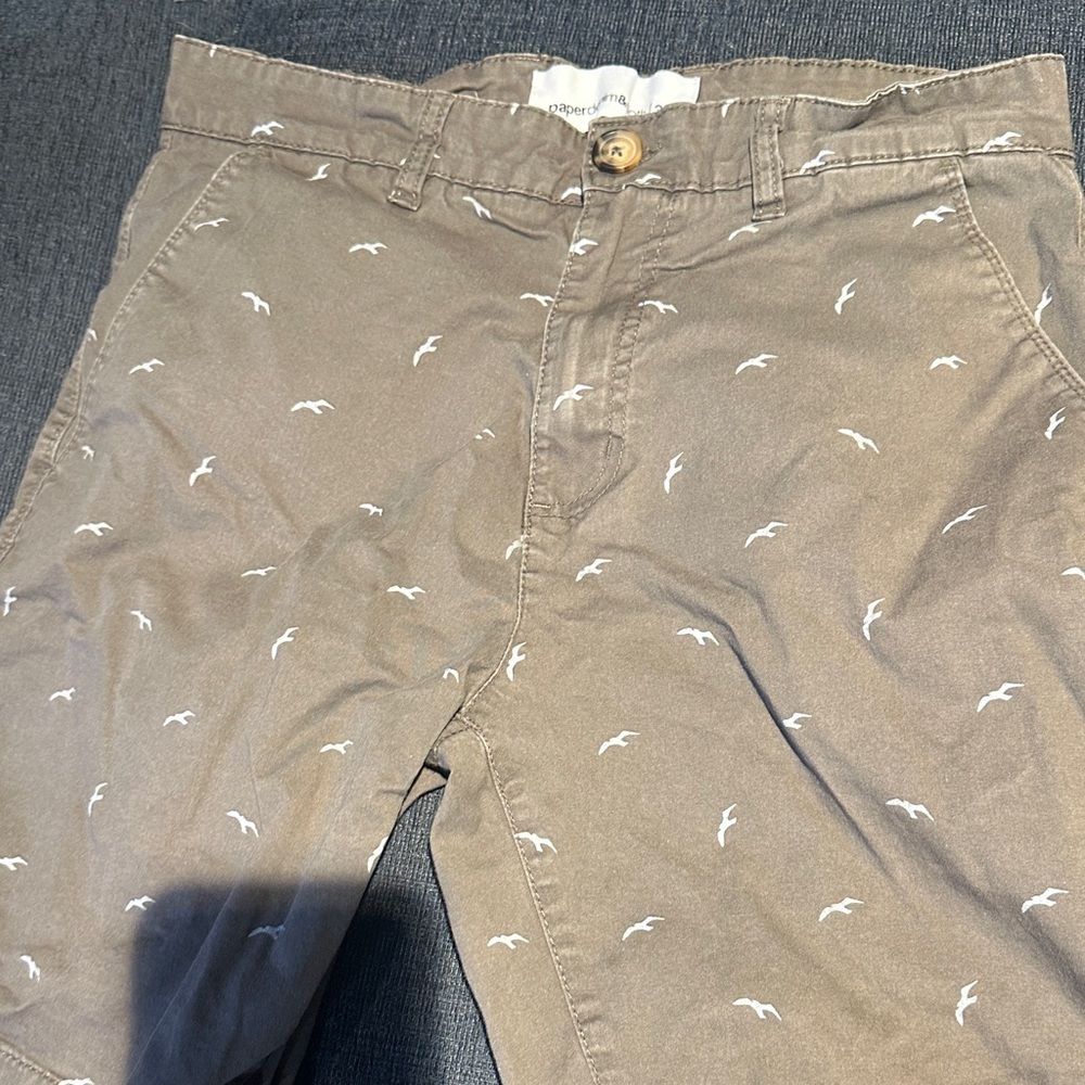 Paper Denim & Cloth Tan Shorts with White Bird Pattern